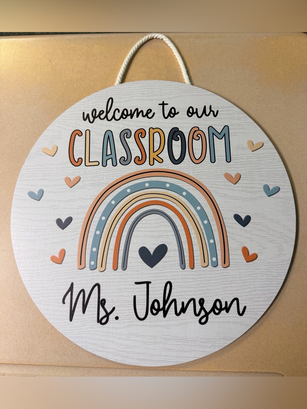 Welcome to Our Classroom Rainbow Wall Sign - Personalized with “Ms. Johnson”